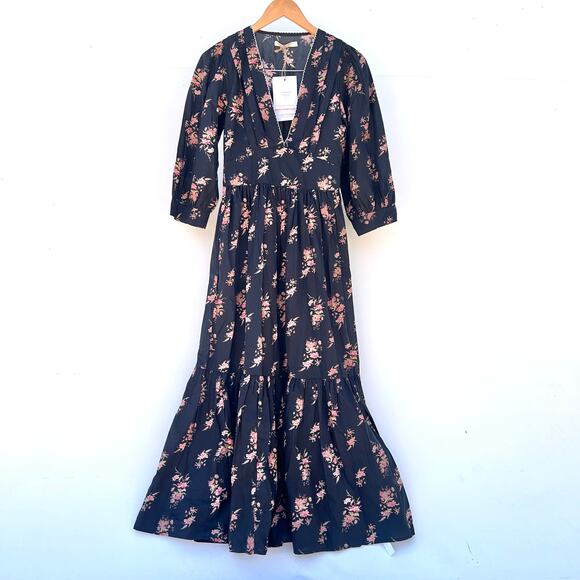 New Christy Dawn The Brigitte Dress Night Bouquet Black Flowers Maxi Small - Picture 4 of 16